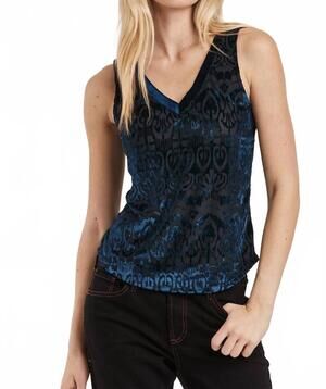 NEW ANOTHER LOVE acacia burnout v-neck tank top in sapphire